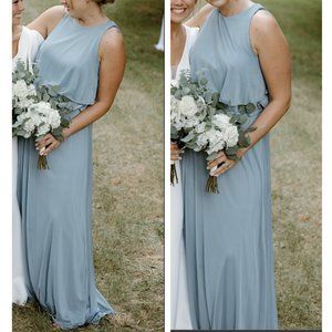 Azazie Dusty Blue Chiffon Maxi Bridesmaid Dress Size 12 / Large